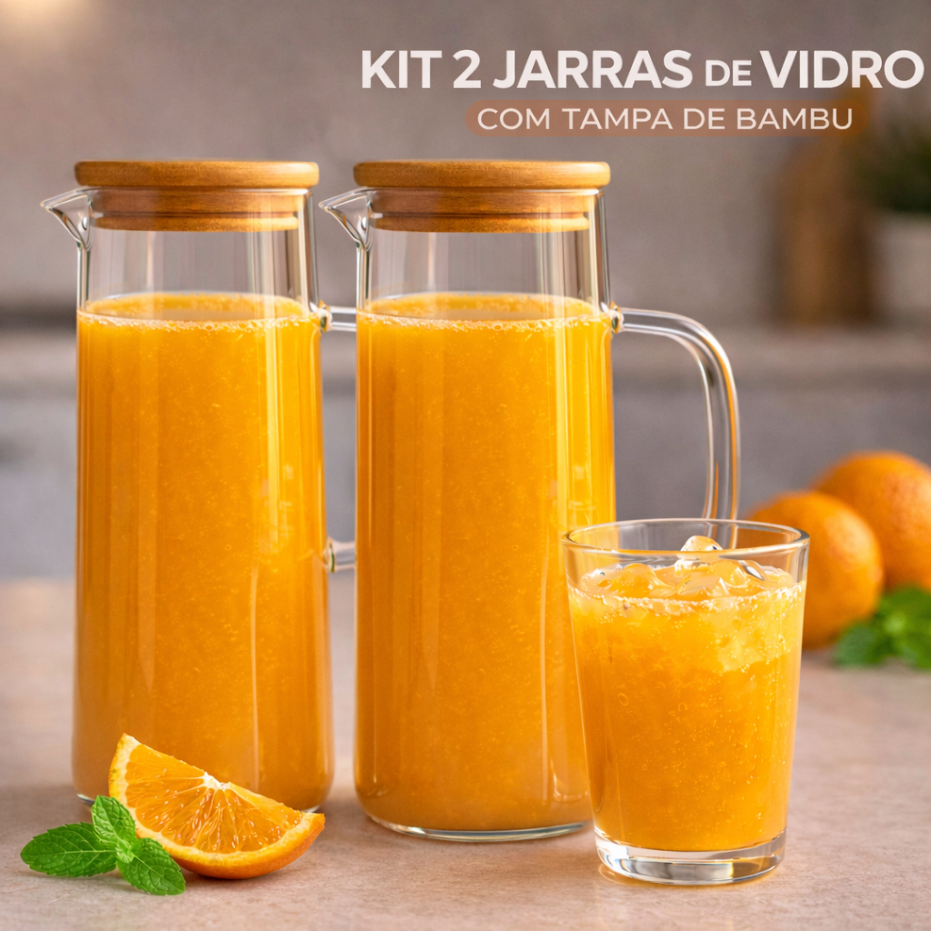 Kit 2 Jarras Borossilicato com Tampa de Bambu