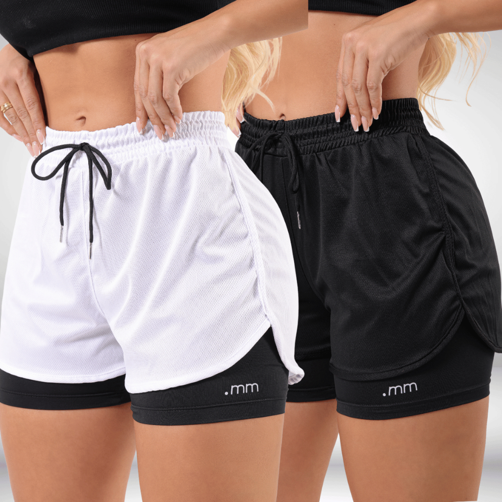 Kit 2 Bermuda Dupla Feminina com Forro de Compressão e Bolso Interno em Oferta na Shopee