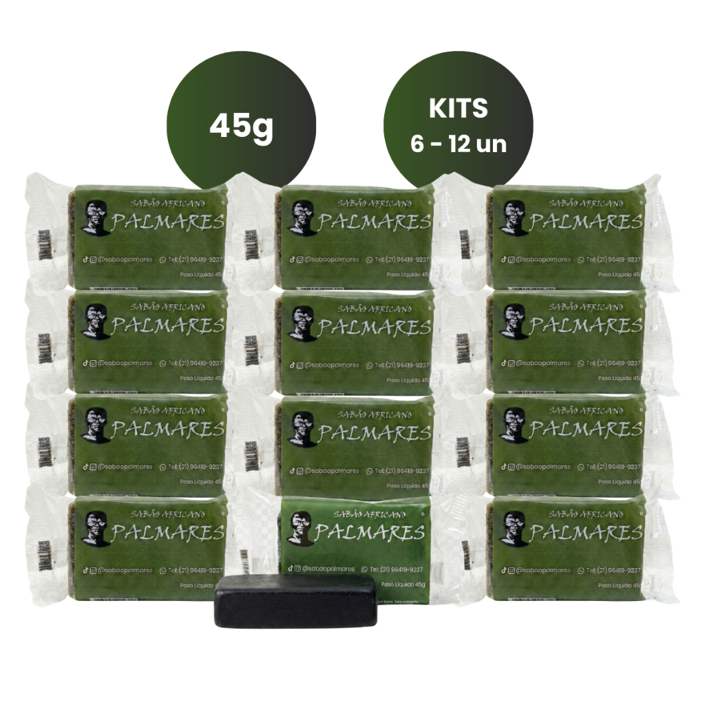 Kits 6/12un Sabão Palmares 45g - Sabão da Costa Africano Legítimo - Limpeza Espiritual