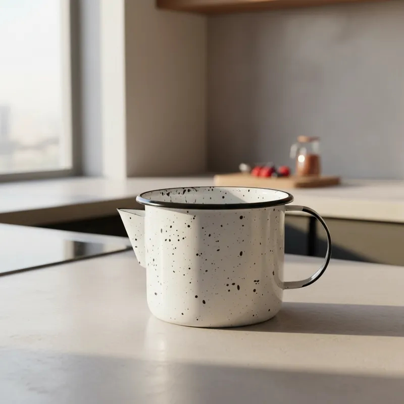 Caneca Leiteira Esmaltada Agata N°12- 1000ml-Branco Granitado - Compatibilidade: Fogão a gás, lenha, elétrico e indução.