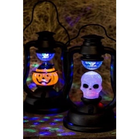 Lampião Arandela Enfeite Led Abóbora e Caveira Halloween Lanterna REF 14577