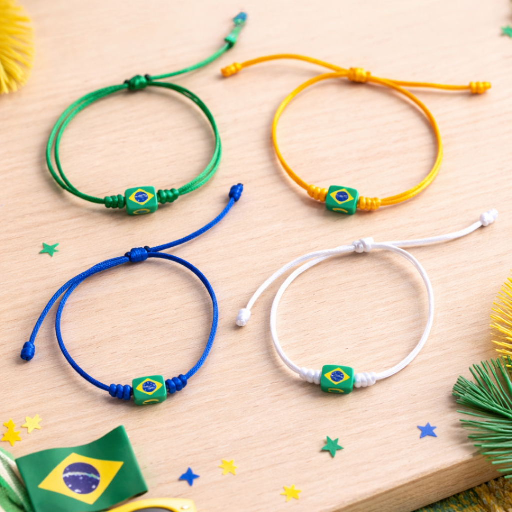 Pulseira do Brasil Ajustável | Copa do Mundo 2026 | Torcida | Masculino Feminino | Monte seu KIT