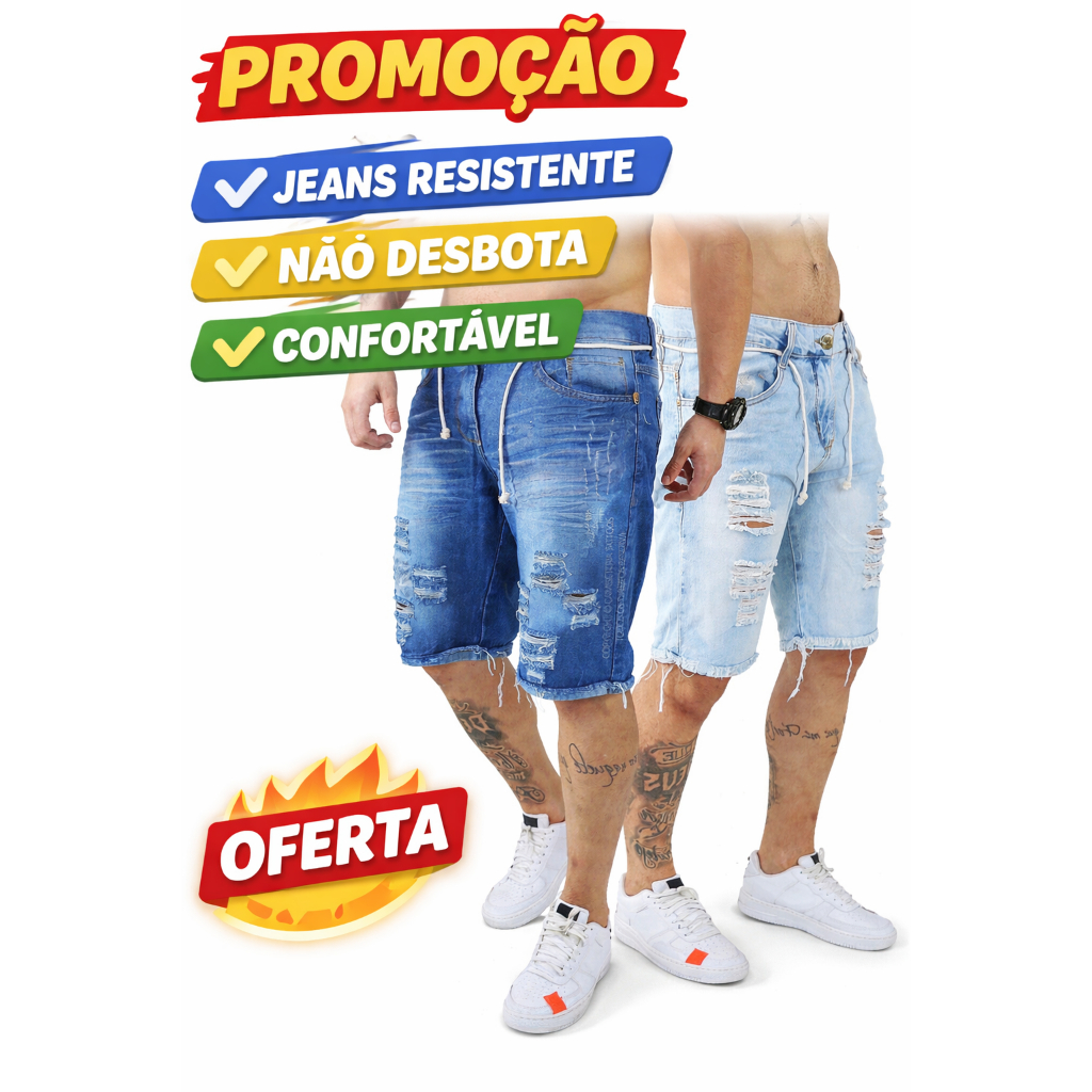 Bermuda Jeans Masculina Barata Confortável, para o seu Dia a Dia Promoção