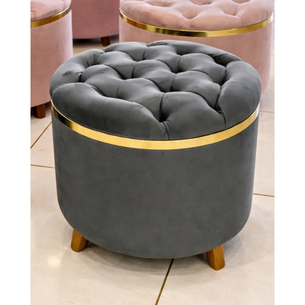 Puff redondo grande decorativo tamanho 50 cm , veludo com detalhe dourado luxo, puff para penteadeira, puff para loja