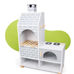 Churrasqueira Infantil Madeira Faz de Conta Cozinha Chef Montessori Kit Livro Educativo