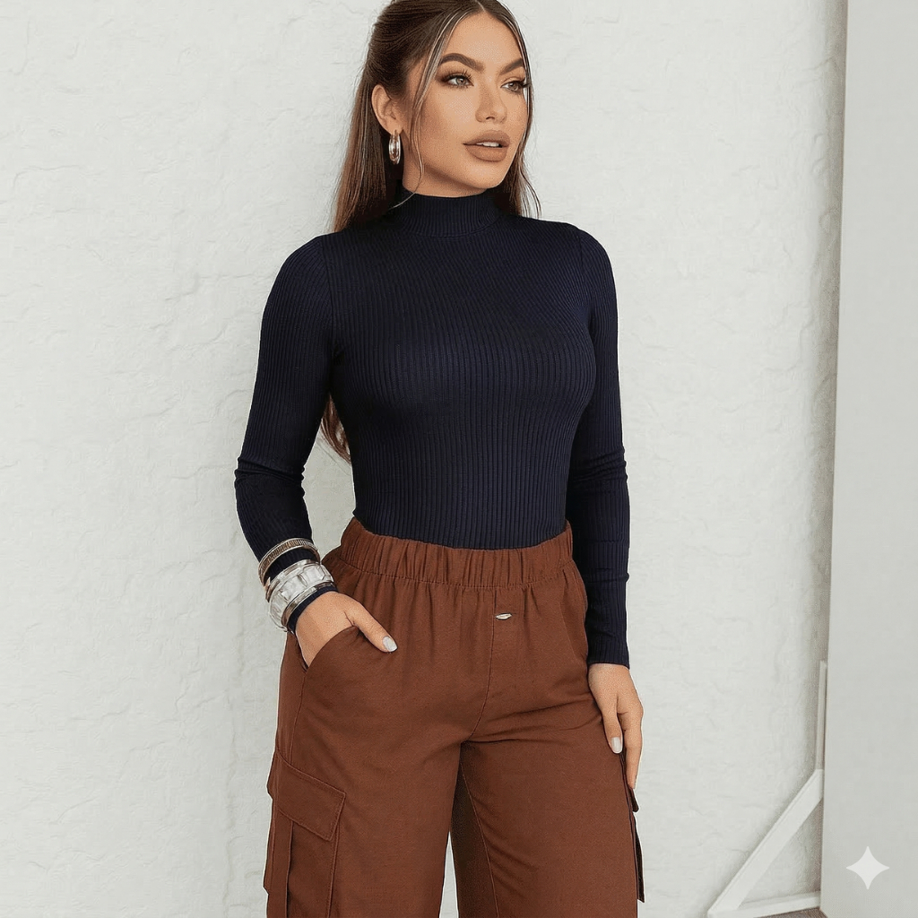 Body Manga Longa Blusinha Feminina Gola Alta Cacharrel em Oferta na Shopee