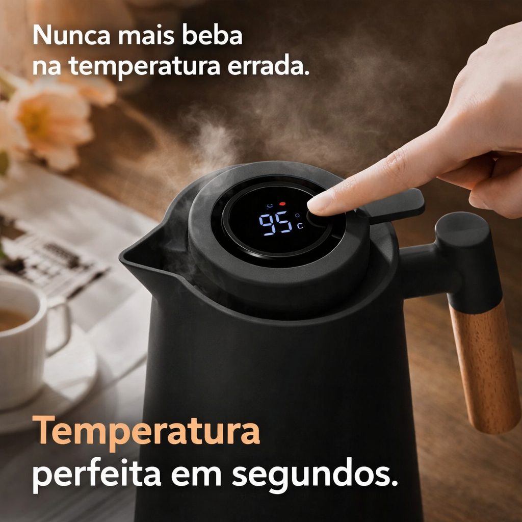Garrafa Térmica com Termômetro LED 1L Inox Mantém Quente e Frio Café Chá Display Digital