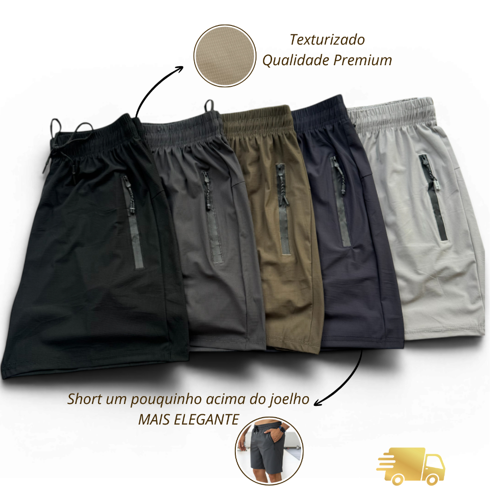 Bermudas Masculina Tactel Elastano Zíper Bolsos Texturizada Short Academia Treino Alta Qualidade em Oferta na Shopee