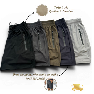 Bermudas Masculina Tactel Elastano Zíper Bolsos Texturizada Short Academia Treino Alta Qualidade em Oferta na Shopee