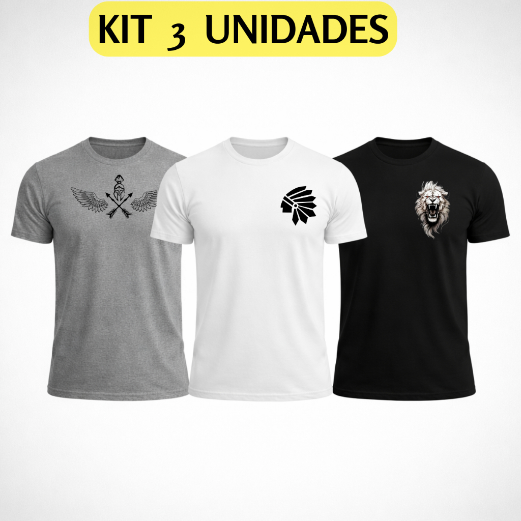 KIT 3 Camisetas , camisa Masculina Estampada Trio Coqueiros Gola Redonda e LOS ANGELES, camiseta