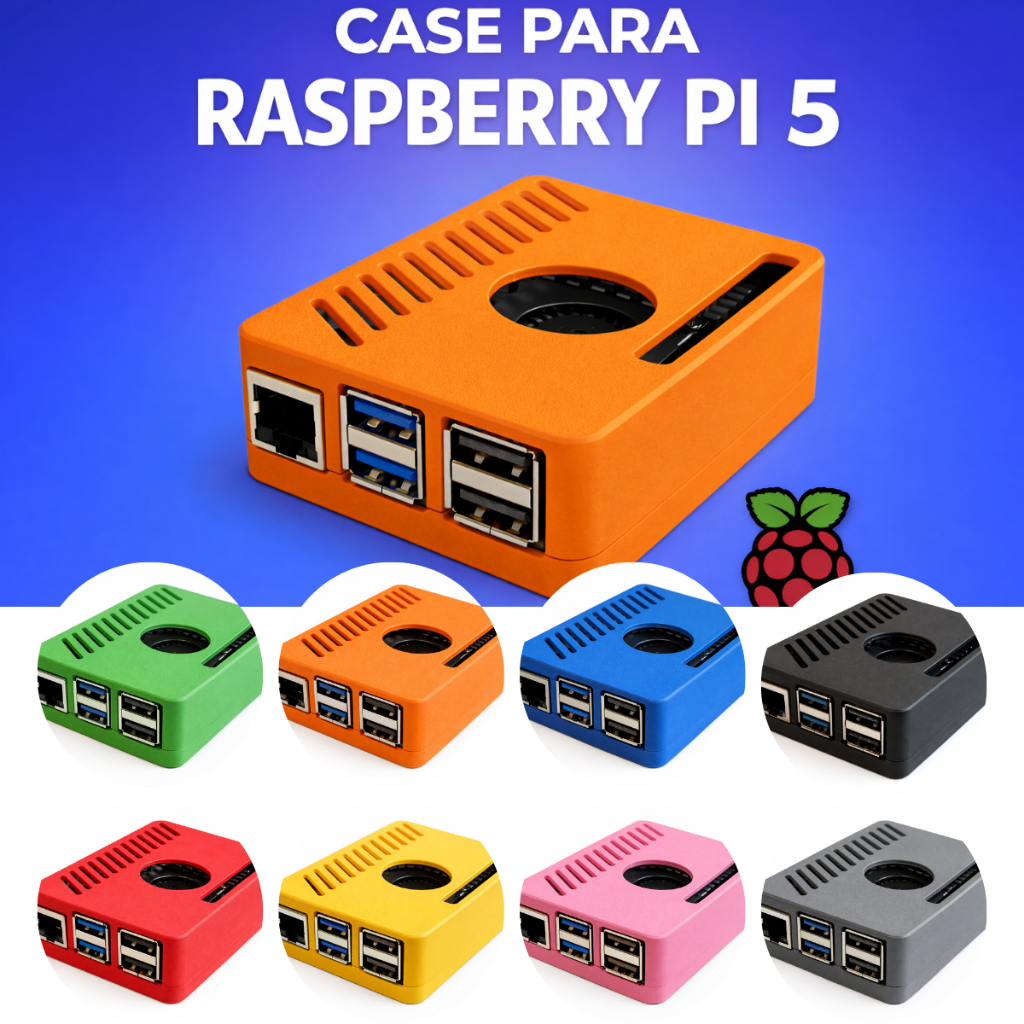 Case para Raspberry Pi 5 com Ventilação Superior Gabinete Protetor Resistente Acesso Total às Portas