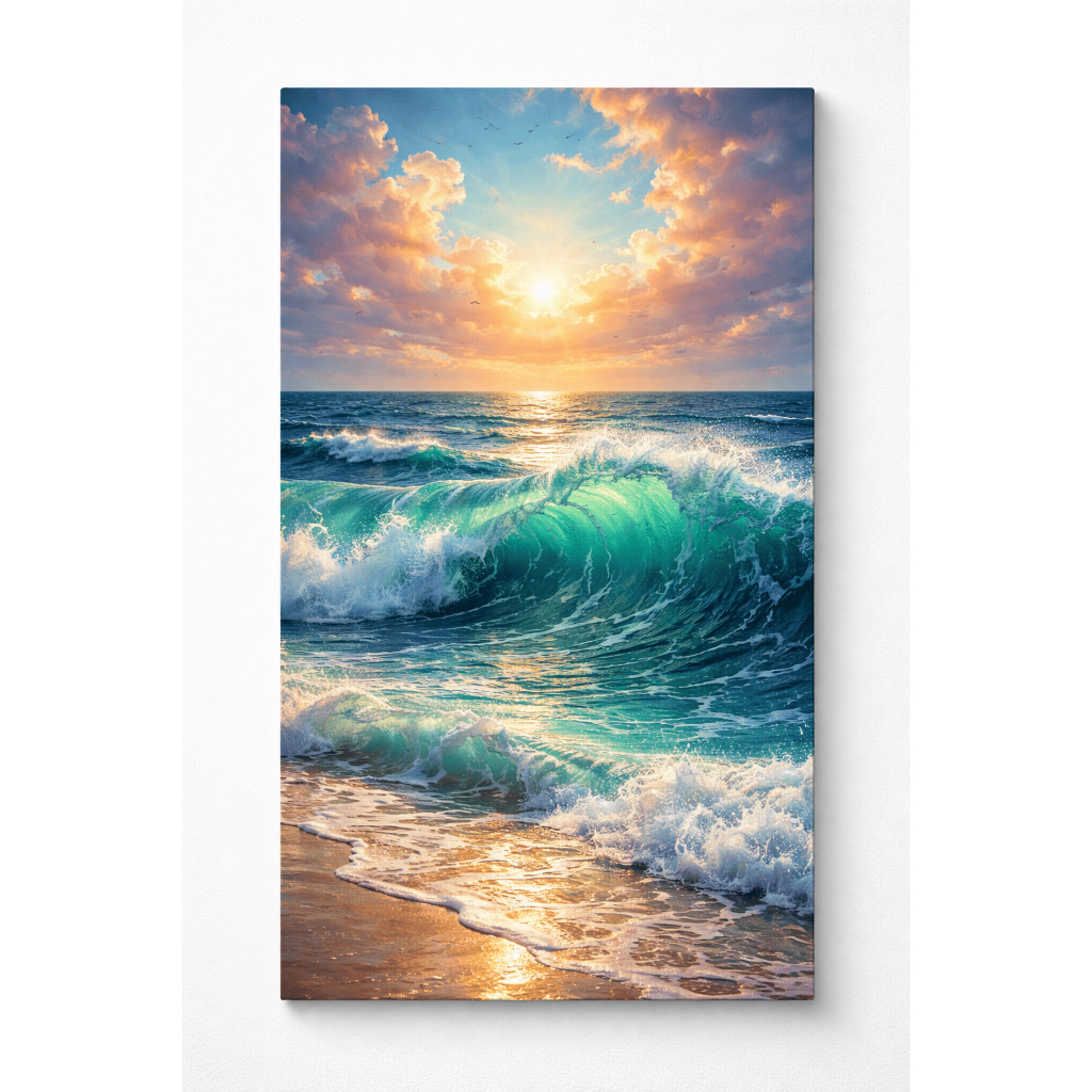 Quadro Decorativo Sala Quarto Luxo Paisagem Mar Praia Pôr Do Sol Ondas Natureza Grande 1 Peça