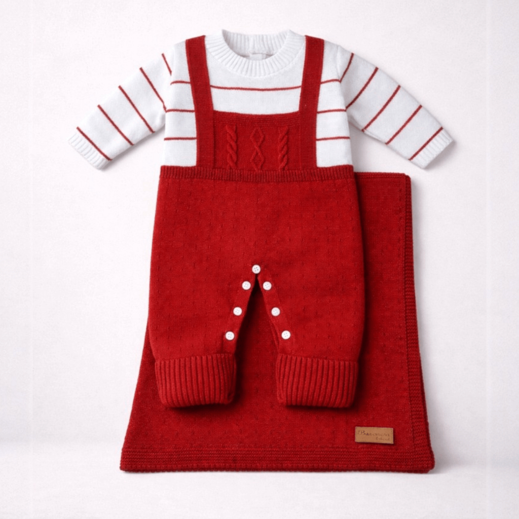 Kit Saída de Maternidade Menino e Menina Bebê Tricô Macacão Bebe com Manta de Berço