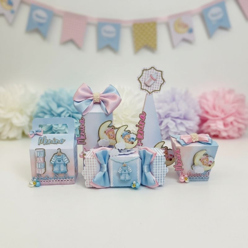 Kit festa infantil PEGUE E MONTE - Tema Chá revelação - Lembrancinha personalizada - Aniversário infantil.