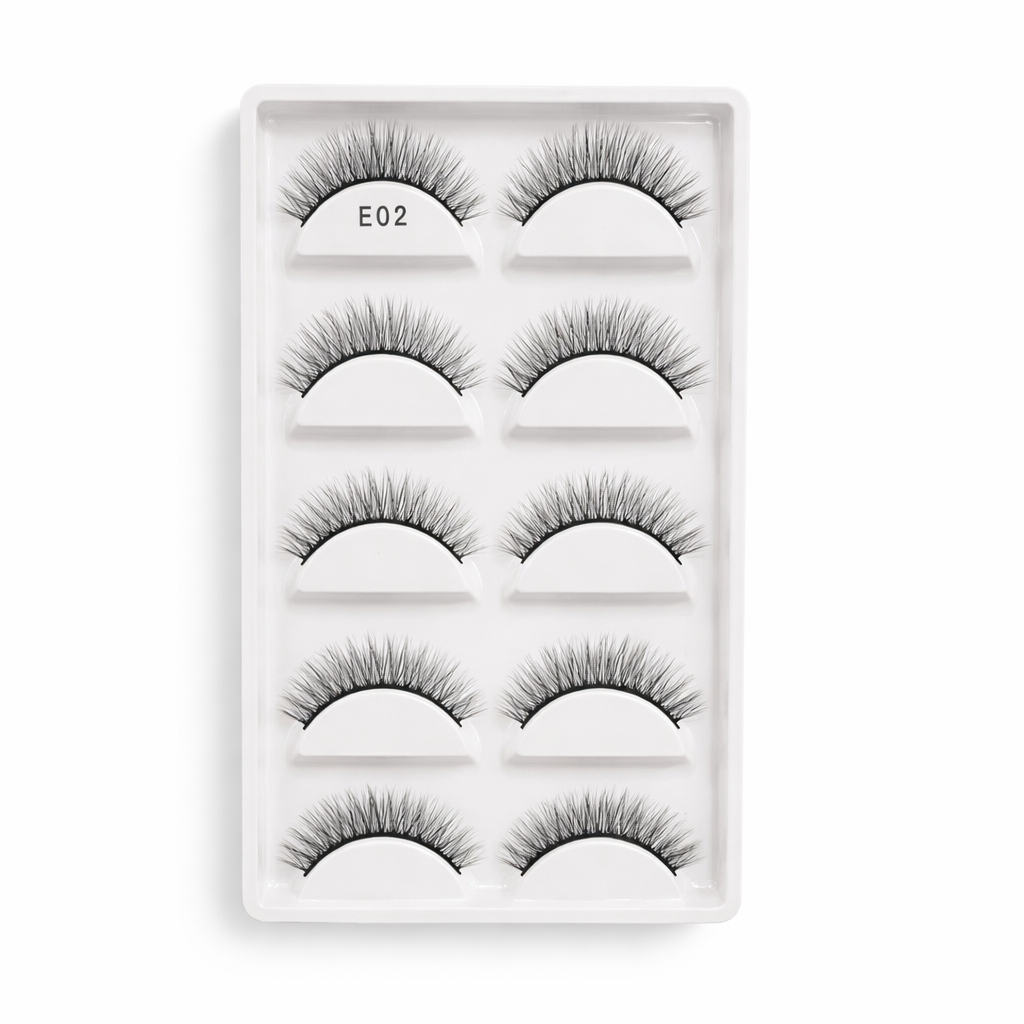 Cílios postiços E02 - cartela com 05 pares em Oferta na Shopee
