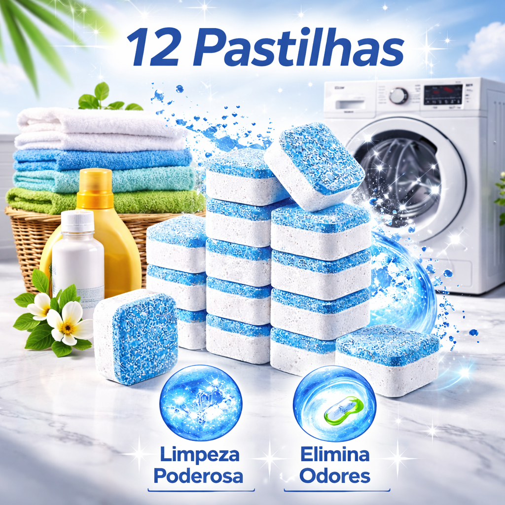 Pastilha Efervescente para Limpeza de Máquinas de Lavar Roupas Kit com 12/24/36