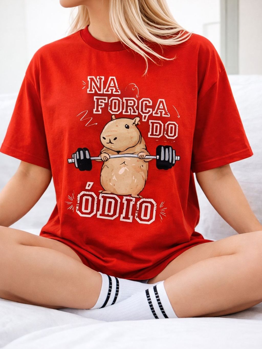 Camiseta Feminina Capivara Força do Ódio Fitness Estilosa Confortável Academia Algodão Basic Promoção