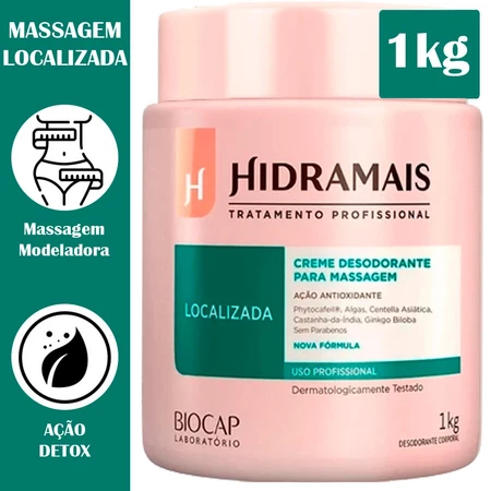 Creme para Massagem Localizada Hidramais 1kg redução celulite e gordura localizada hidratante corporal estrias