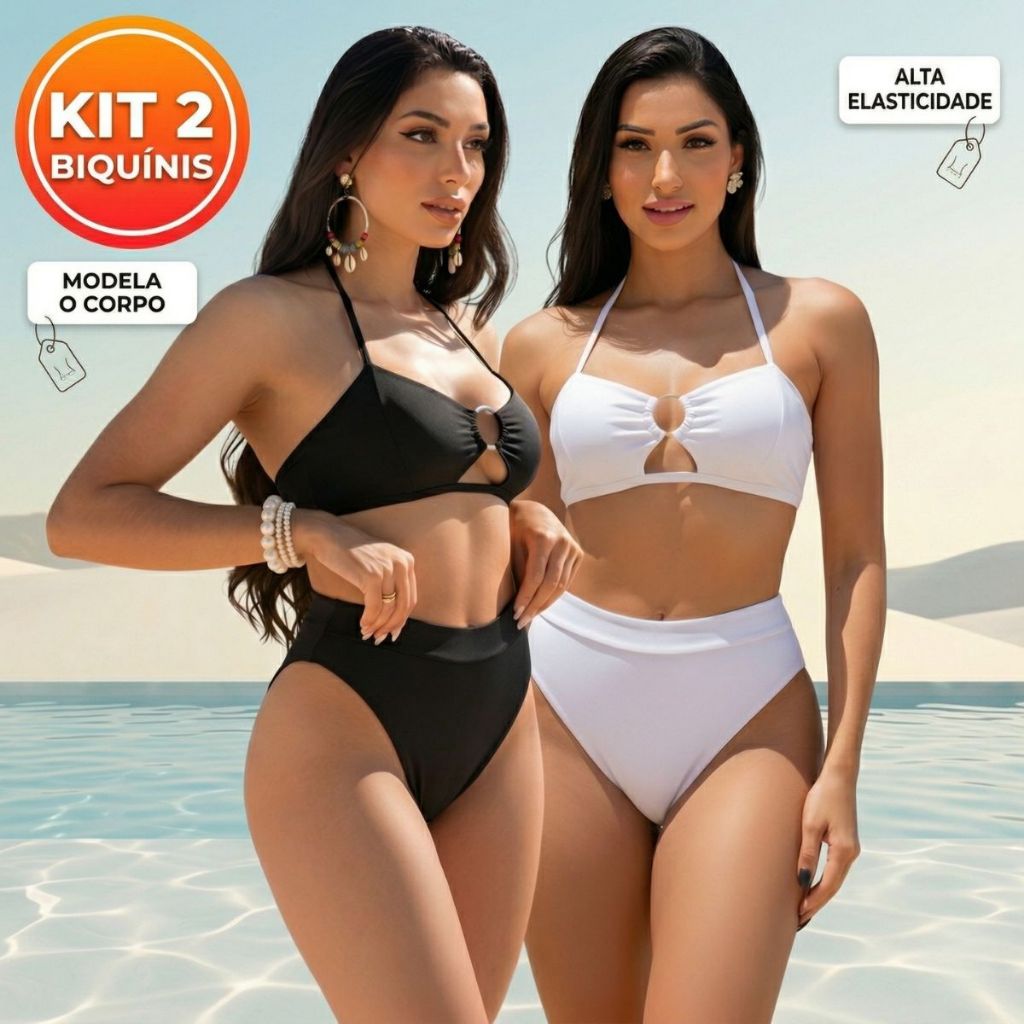 Kit 2 Biquini Feminino Hot Pants Cintura Alta Com Bojo Moda Praia Verão Conforto Elegante Top