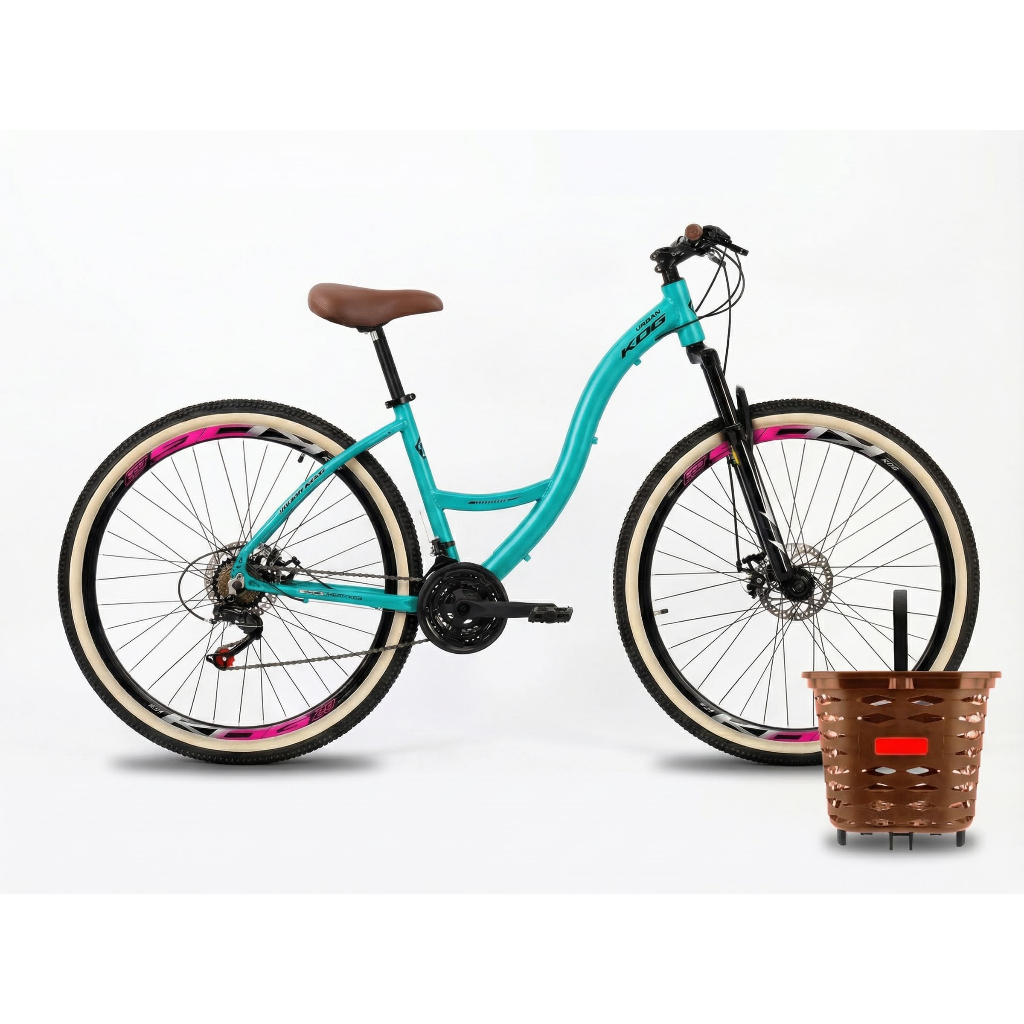 Bike Retrô Vintage Aro 29 KOG Urban 21v Pneu Bege Selim Manopla Marrom