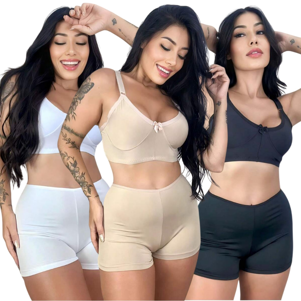 Kit 3 Shorts Anágua Feminino Íntimo Segunda Pele Modelador Básico Confortável