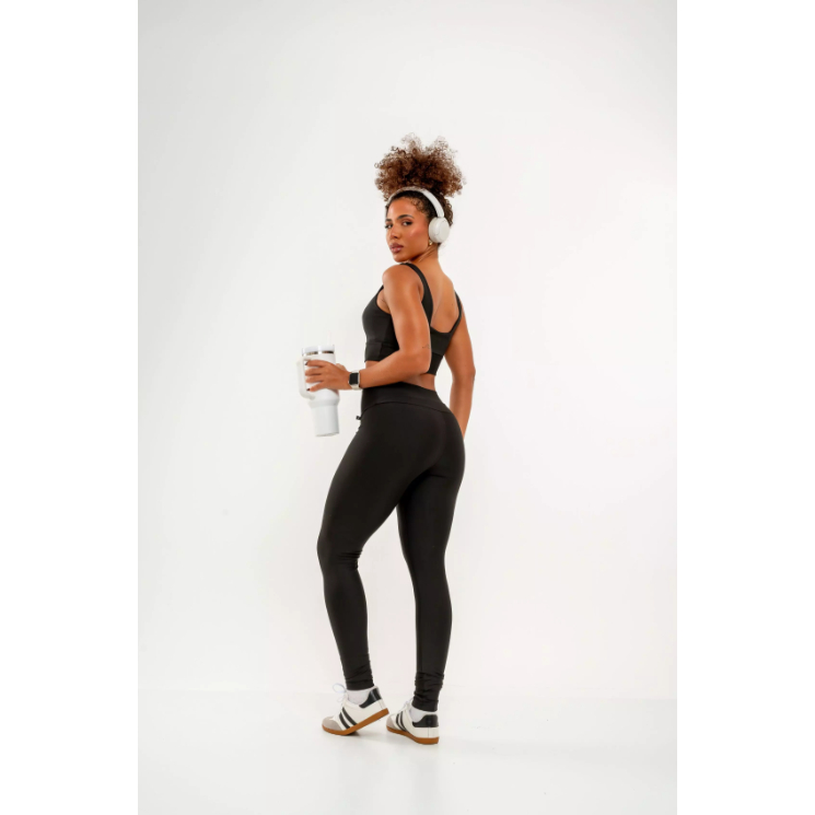 Conjunto Calça Legging Leg  com Bolso + Top Bojo Fitness Crossfit Academia Treino Zera Transparência Feminino
