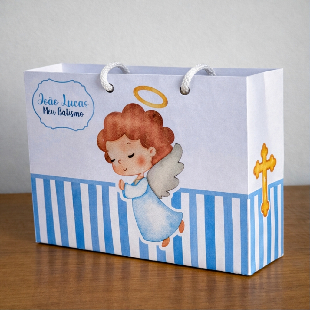 Sacolinha Personalizada Batizado Azul ou Rosa | Lembrancinha | Mimo | Aniversário | Pegue e Monte