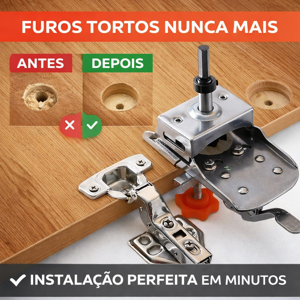 Gabarito Dobradiça 35mm com Broca Kit Furação Caneco Guia