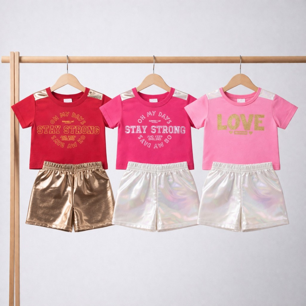 Conjunto Infantil Feminino Verão Algodão Blusa Manga Curta e Shorts | 1 a 8 Anos | Roupa Menina Confortável