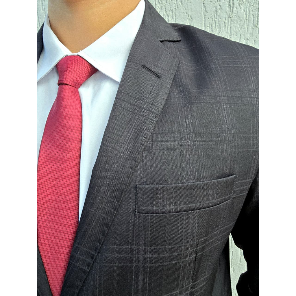 Terno Preto Xadrez Príncipe de Gales Alto Padrão Alfaiataria de Luxo