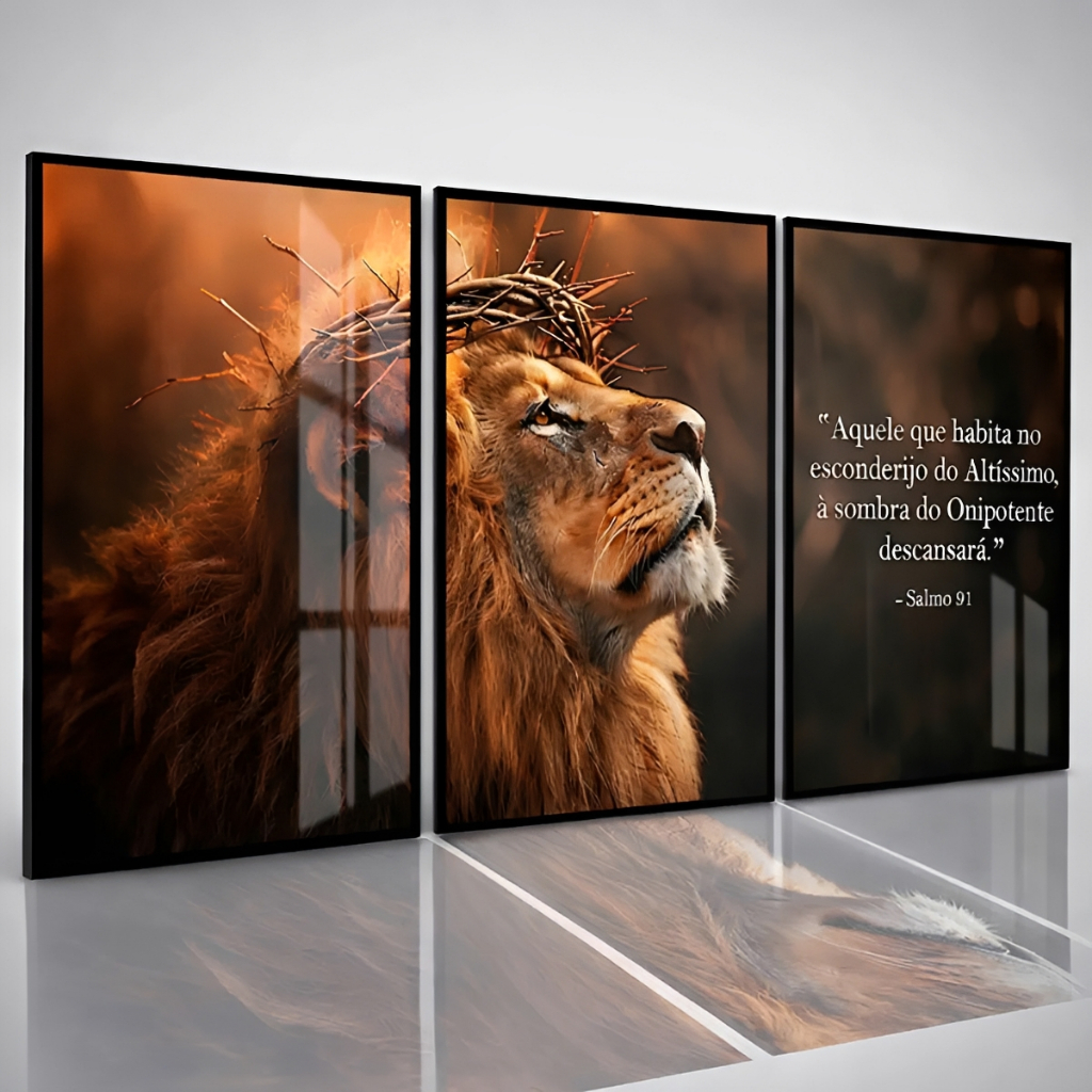 Quadros Decorativos Para Sala Leao Frases 3 Pç Quarto 122x60 em Oferta na Shopee