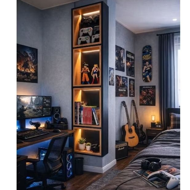 “Nicho de Parede com LED Embutido Decorativo Sala/Quarto Luxo MDF