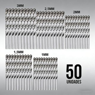 Jogo Kit 50 Brocas Aço Rapido 1mm 1,5mm 2mm 2,5mm 3mm (50pç)