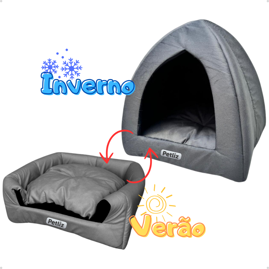 Casinha Cama Caminha Iglu Toca Com Almofada 2 em 1 Inverno e Verão Para Cachorro E Gato Petliz