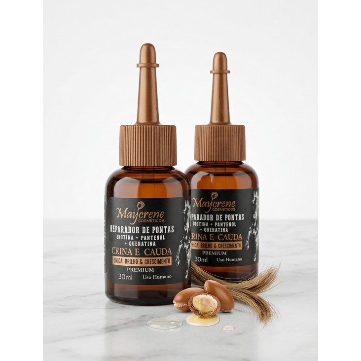 2 unidades Reparador de Pontas Crina e Cauda Biotina + Pantenol Queratina 30ml Maycrene