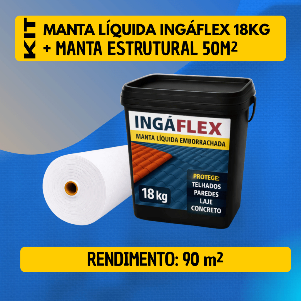 Kit Manta Líquida 18kg + Manta Estrutural VP50 50m Contra Infiltração Laje Telhado
