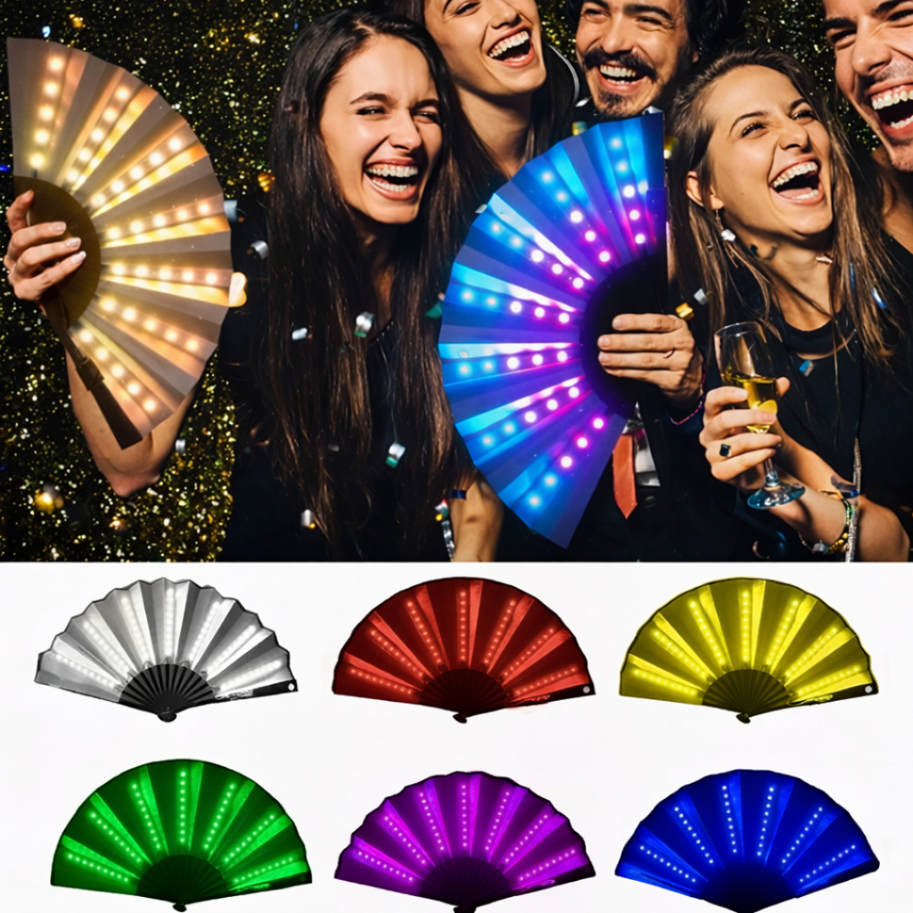 Leque com Luzes de Led Dobrável Para Festas Aniversários Ambiente de Carnaval Luminoso Show De Palco