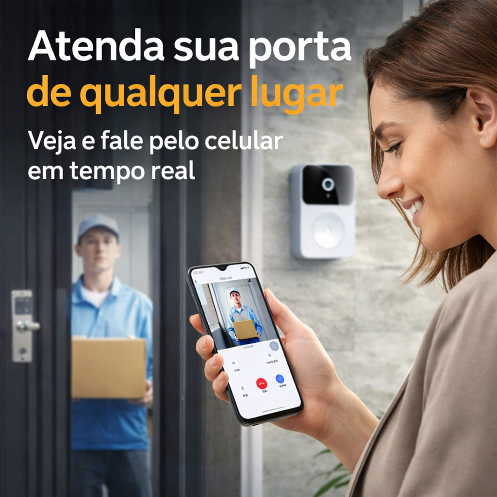 Campainha Inteligente com Câmera WiFi Acesso Pelo Celular Áudio Bidirecional Visão Noturna