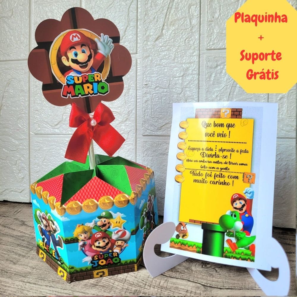 Centro de Mesa SUPER MÁRIO BROS + Plaquinha/Cachepô Personalizado p/Festa/Aniversário/Lembrancinha/Arranjo/Enfeite/