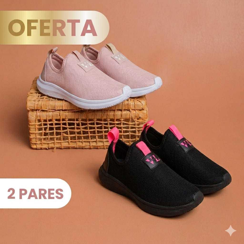 Kit 2 Pares de Tênis Feminino Casual Slip On Leve Macio Antiderrapante Calce Fácil ENVIO IMEDIATO!!