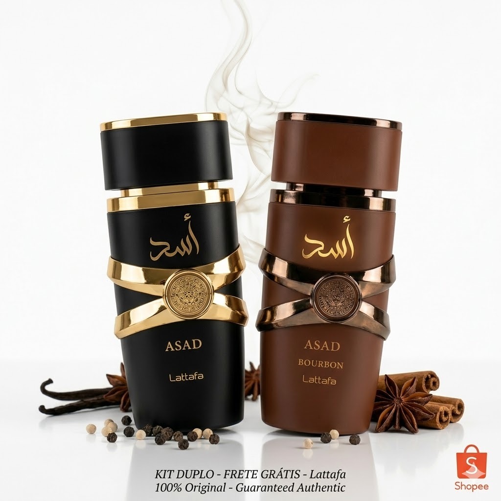 Kit Perfume Árabe Lattafa Asad + Asad Bourbon Masculino Importado Alta Fixação Eau de Parfum