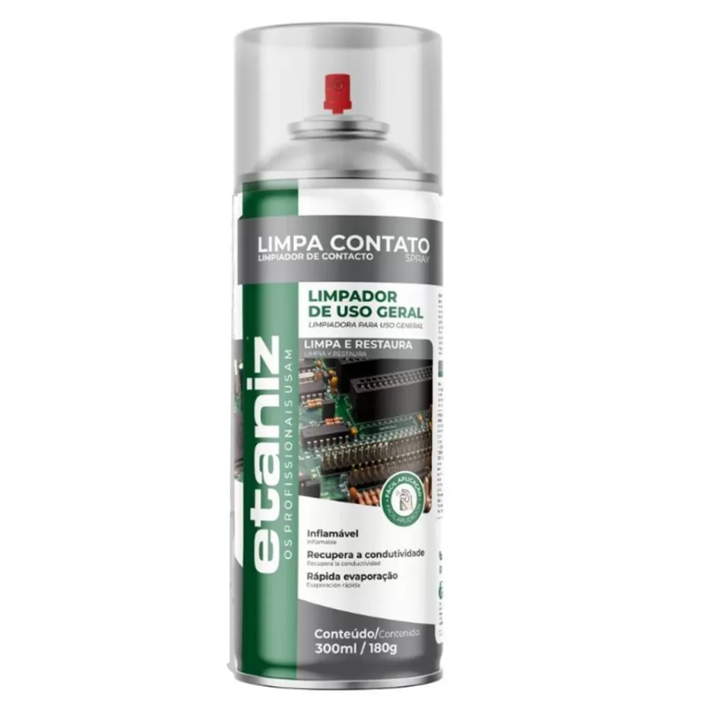 Limpa Contato Etaniz 300ml Spray Limpeza Eletrônica Secagem Rápida Remove Oxidação Placas Conectores Uso Geral