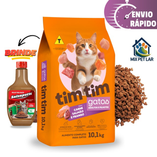 RAÇÃO TIM TIM CAT ALIMENTO GATOS ADULTOS FILHOTES 10,1KG CARNE SALMÃO FRANGO + MOLHO CREMOSO SALSAPETTI 250G em Oferta na Shopee