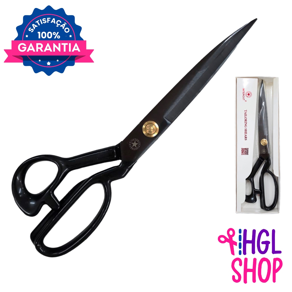 Tesoura Alfaiate Profissional Preta Cabo Emborrachado Aço Inox Corte Preciso Costura Tecido 8", 9", 10", 12" em Oferta na Shopee