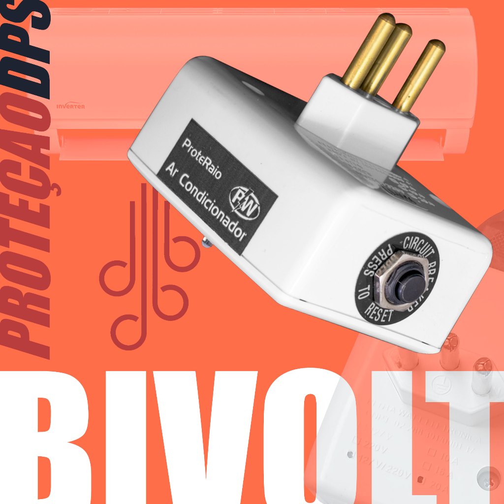 Protetor Contra Surtos Elétricos DPS para AR CONDICIONADO Bivolt PW Anti Raio 3 Pinos Bivolt