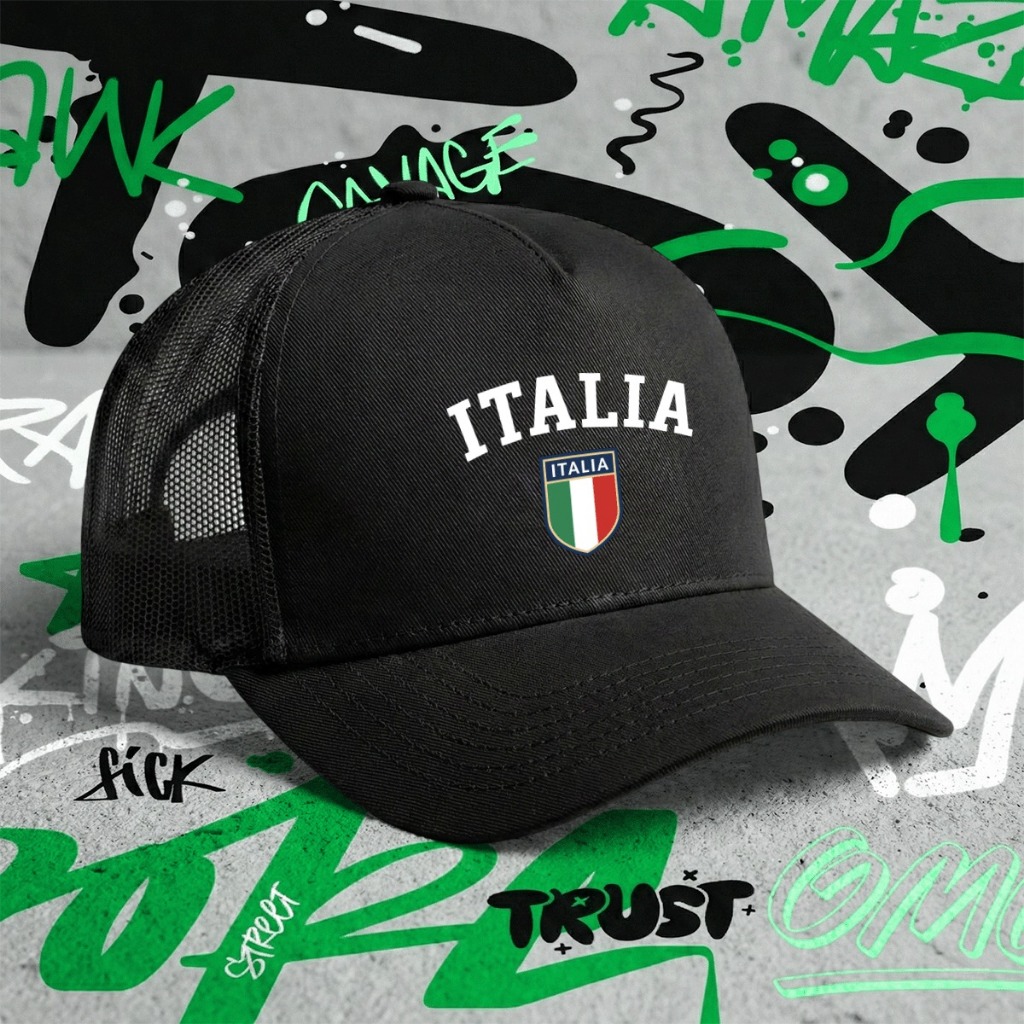 Boné Trucker Telinha "Itália Vibes" Aba Curva Unissex Estilo Casual Aesthetic Copa do Mundo 2026
