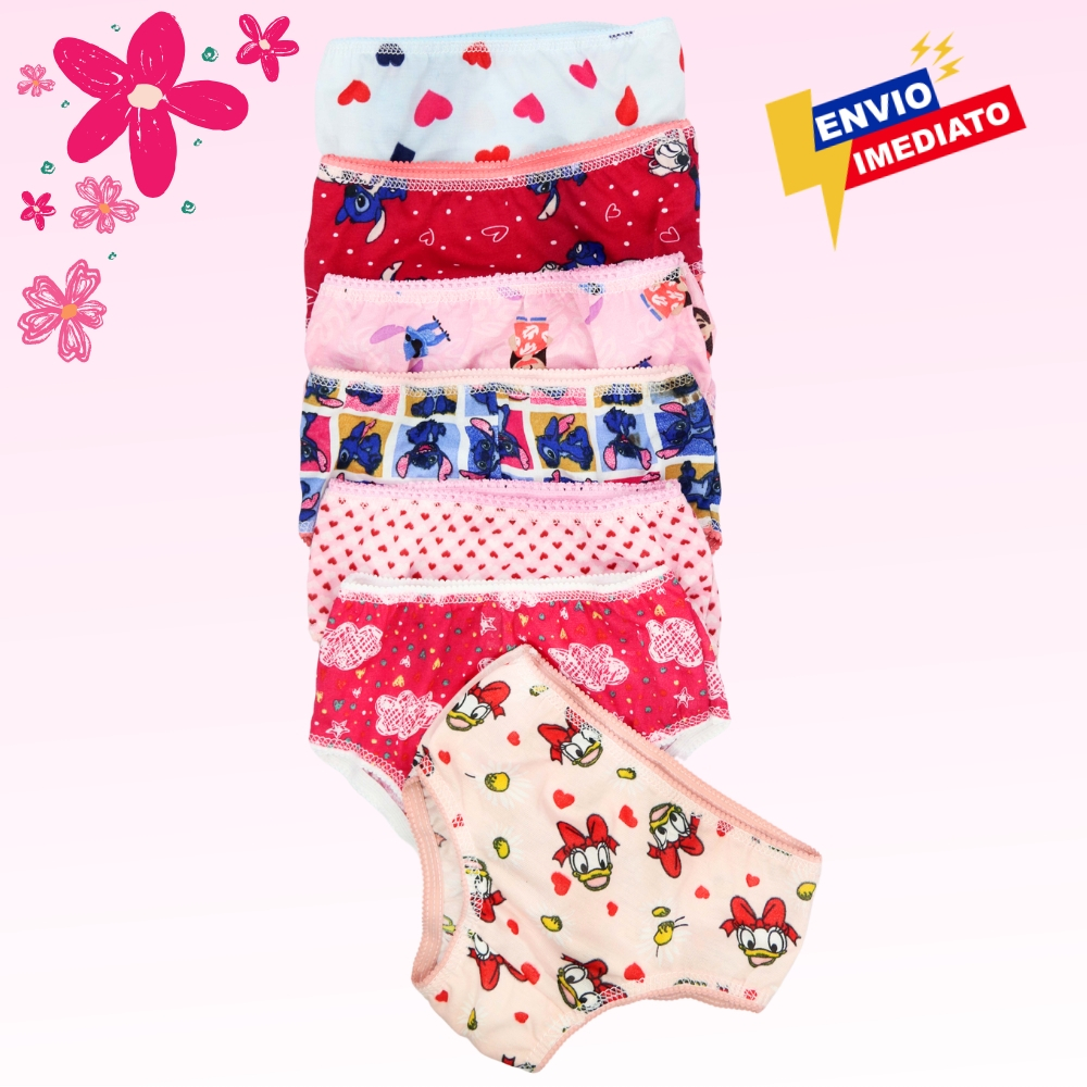 Kit com 5 a 10 Calcinhas Infantil confortável estampadas para meninas 0 a 9 Anos