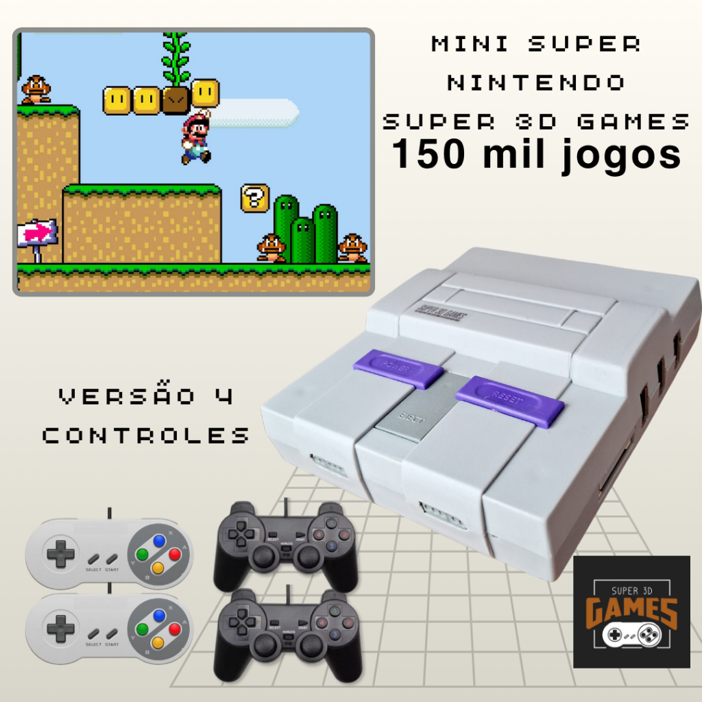 Mini Retro Super 3D Games Snes com 4 controles e mais de 150 mil jogos Super 3D Games
