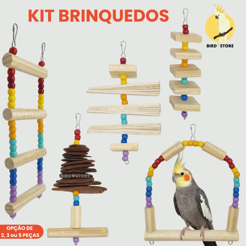 Kit Diversão Brinquedos Calopsita Agapornis Periquito Ring Neck Aves Acessórios Brinquedo Para Gaiola balanço Poleiro
