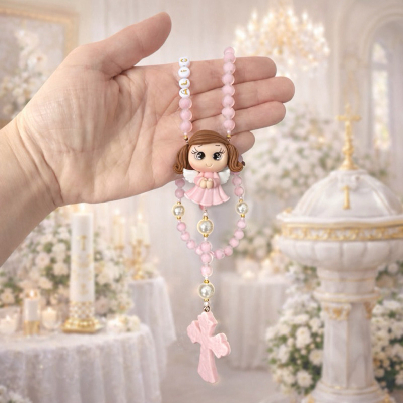 Terço Doce Anjinha Encantada | Rosário Infantil Personalizado | ENVIAR O NOME NA HORA DA COMPRA | Nascimento Batizado